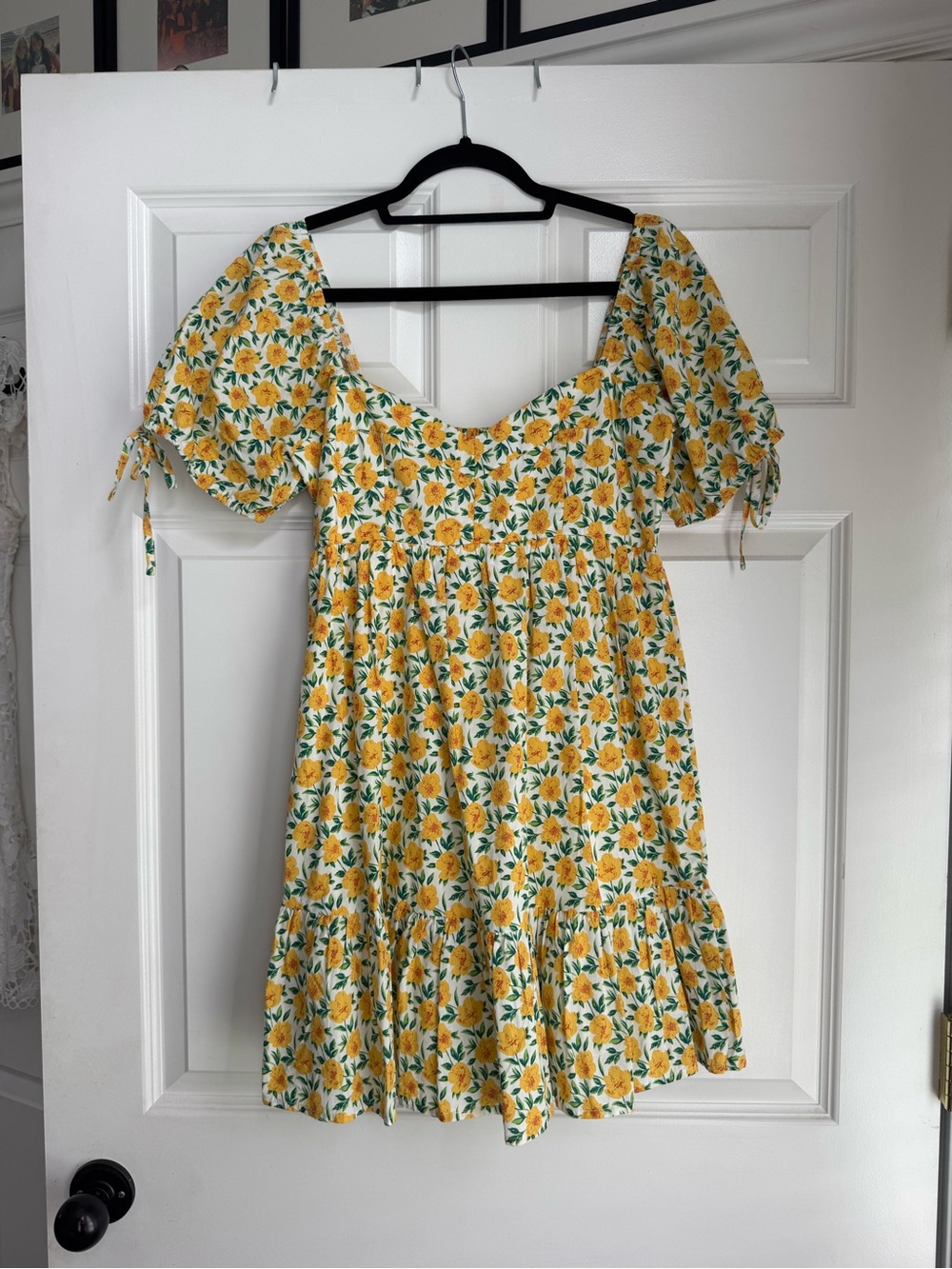 Floral Yellow Puff-Sleeve Mini Dress